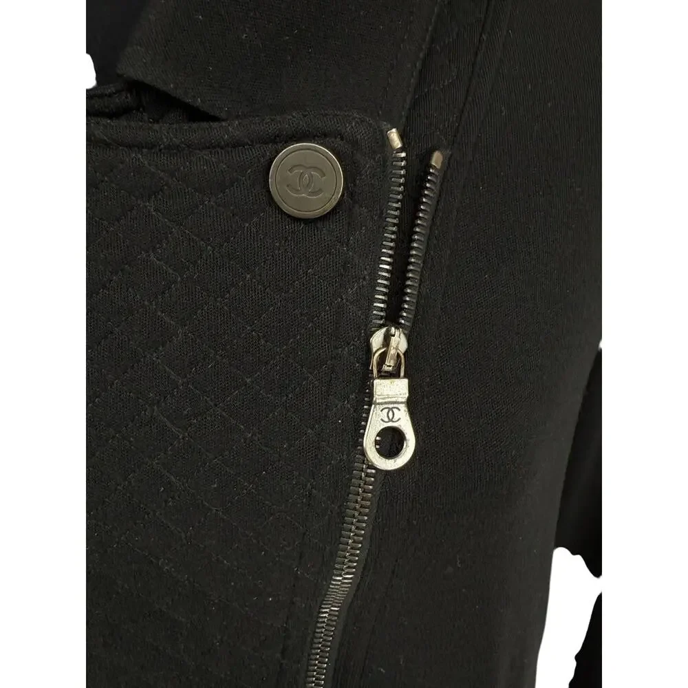 Chanel Black Quilted Wool Moto Zip Jacket – Size 46